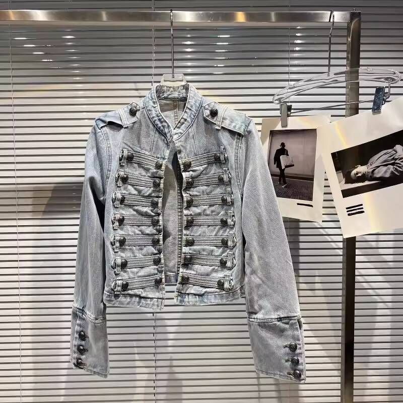 DRIPX Autumn New Fashion Metal Buckle Design Shoulder Strap Denim Short Jacket For Women High Street Coat Female