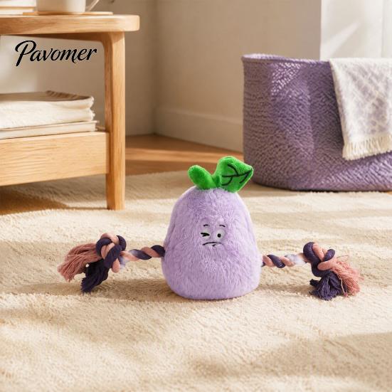 Aggressive Chewer Toy Stuffed Vegetable Dog Toy, Interactive Squeaky Chew Plush Carrot Eggplant Green Pepper with Rope Arm for Tug-of-war, Small
