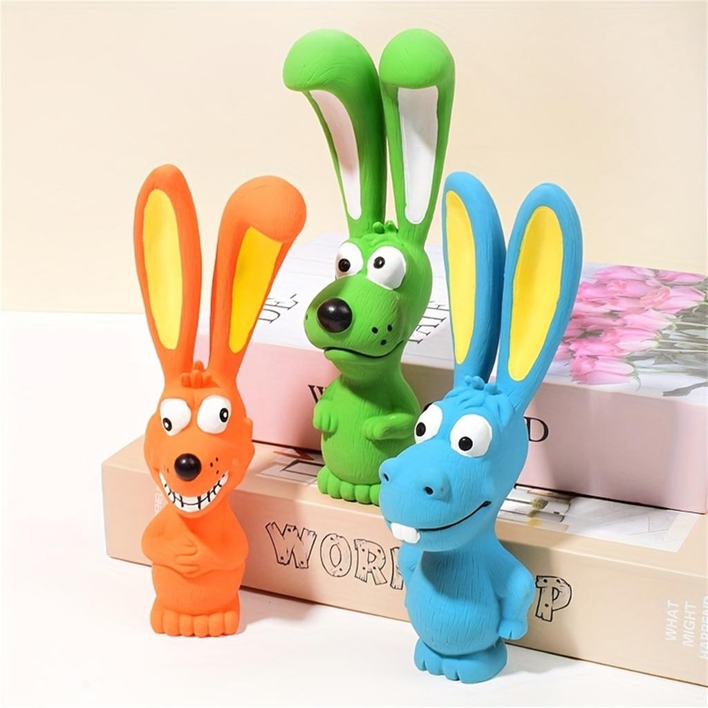 Latex Squeaky Dog Toys, Long-Eared Animal Design, Natural Rubber Chew Toys For Teeth Cleaning And Interactive Play