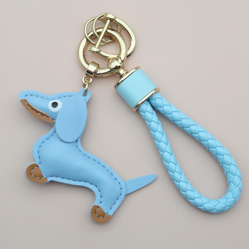 Adorable Sausage Dog Car Keychain PU Leather Cartoon Pendant Unique Puppy Lover Gift