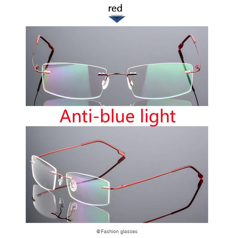 Anti Blue Light Customize Prescription Frameless Coating Myopia Eyeglasses Computer Eyeglasses 0 -0.5 -1 -1.5 -2 -2.5 -3 -4 -5 -6