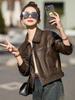 Women's Slim Fit Sheepskin Leather Jacket - Spring/Autumn 2025 Korean Style Petite Short Coat