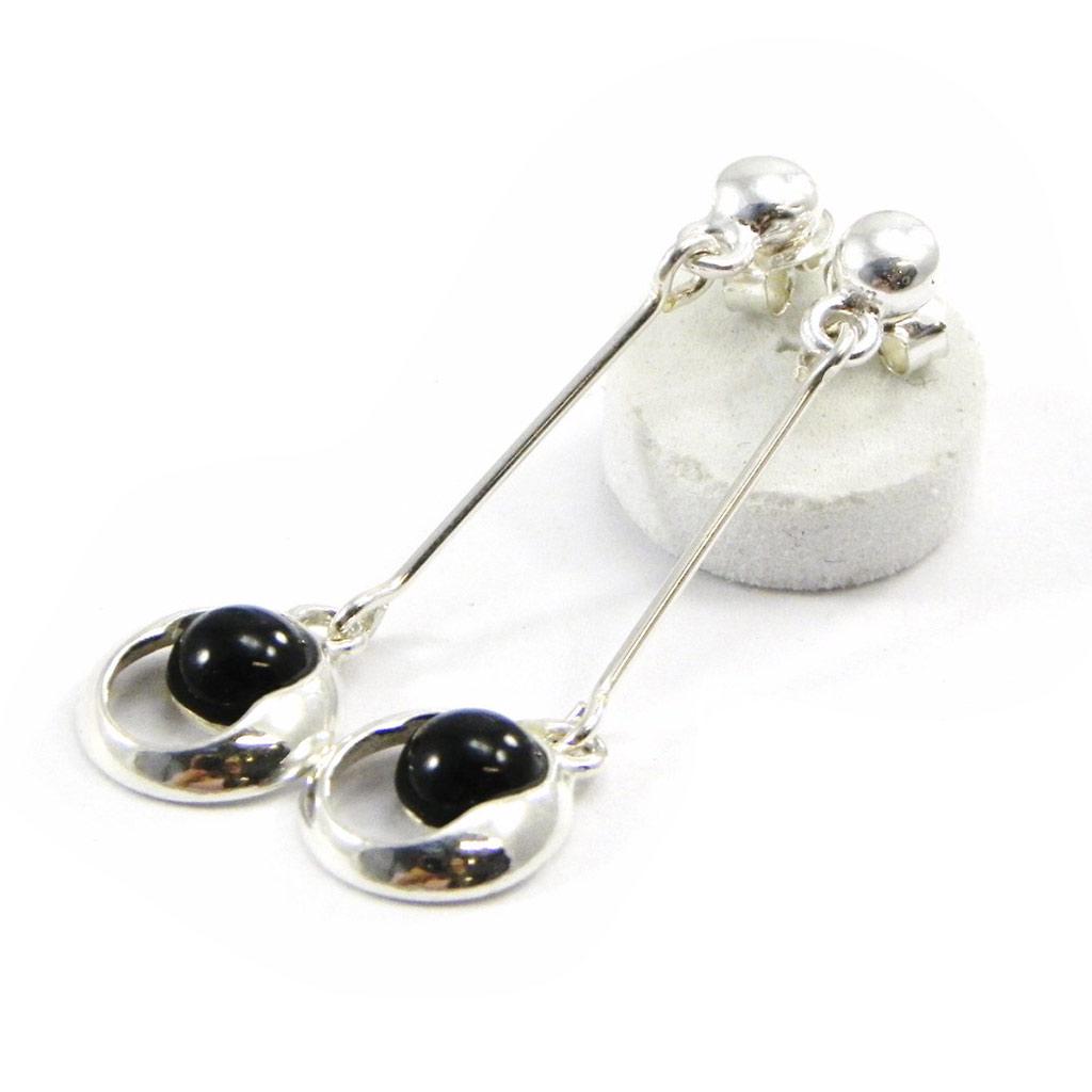 Les Trésors De Lily [I2566] - Boucles Argent 'Déesse Noir de Jais' noir argenté (rhodié) - 37x9 mm