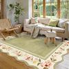 Green Irregular Living Room Carpet Retro Floral Print Bedroom Rug Light Luxury Art Machine Washable Coffee Table Mat Alfombra