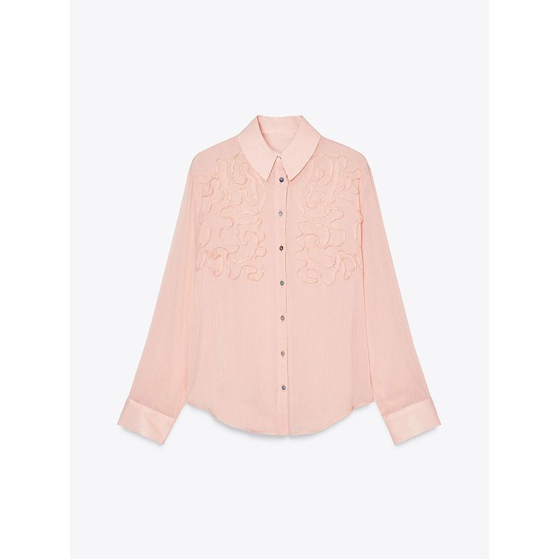 

Za2025 Spring New Women clothes All-Match Front Convex Ornament Design Long sleeve Lapel Shirts 3897081 942 Light pink L