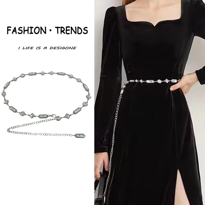 Punk Water Drilled Waist Chain For Women With Chain Link Decor For Summer Fashion