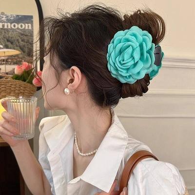 French Fabric Rose Flower Hair Claw Clip Women Elegant Plastic Shark Hair Grab Clamp Women Hairpin Girl Fashion Hair Accessories