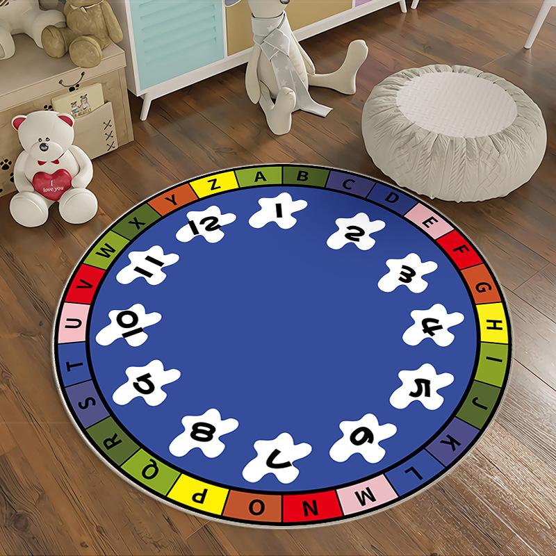 Musikthema Runder Teppich Buntes Notendesign Krabbelmatten für Kinder Kinderzimmer Pädagogische Dekoration Weicher Rutschfester Teppich
