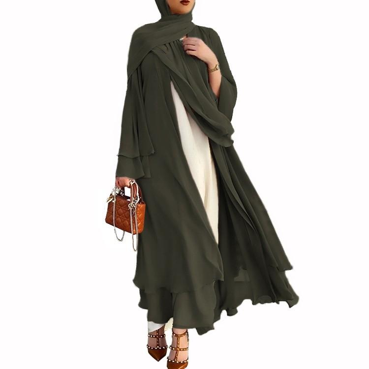 Muslim Fashion Abaya Fashion Soft and Elegant Large Size Women Cardigan Robe Solid Color Cardigan Dress