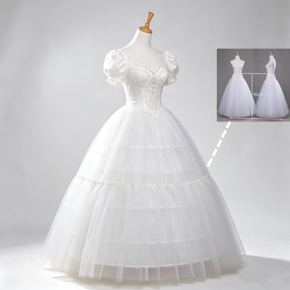 White 4-layers Design No Hoop Petticoat Fluffy Wedding Dress Crinoline Bridal Ball Gown Underskirt Ladies Lined Skirt Party Dress Role-playing Lining