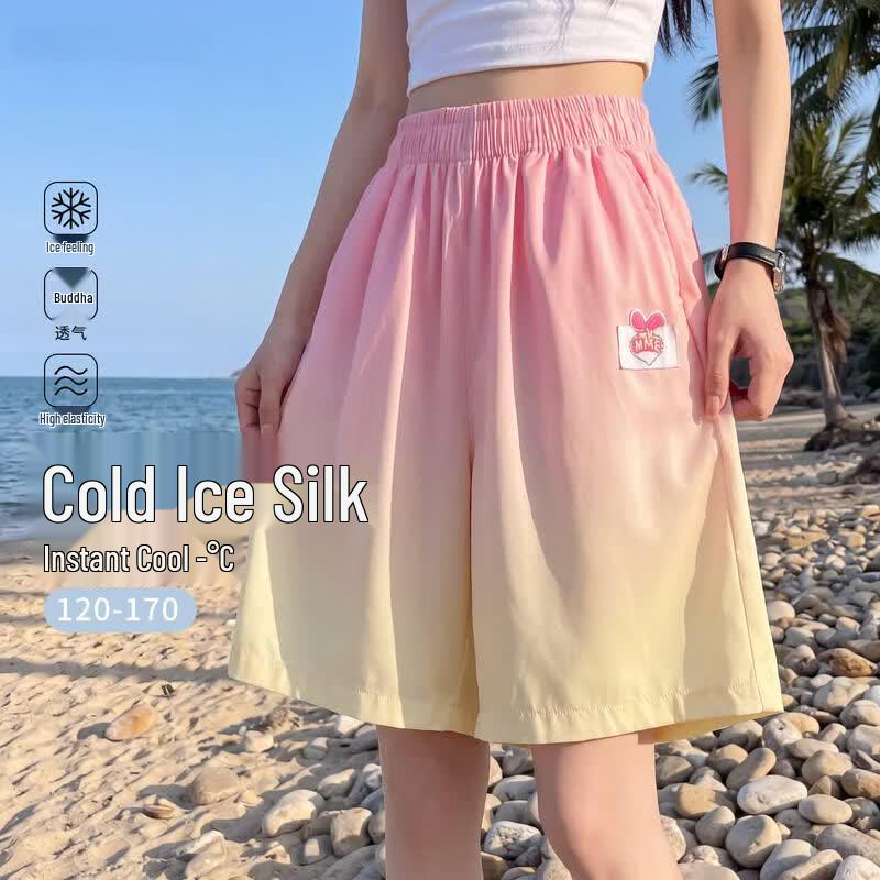 Moonkids Girls Summer Ice Silk Knee-Length Sports Shorts 140cm