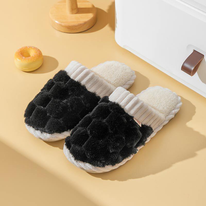 Cotton Slippers for Women In Winter, Suitable for Home Use In Spring and Autumn, Warm and Non Slip Indoors, with Plush Fur for Men