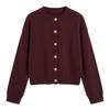 Women's Autumn & Winter Loose Knit Cardigan with Gold Buttons - Long Sleeve, Round Neck, Solid Color Sweater Coat