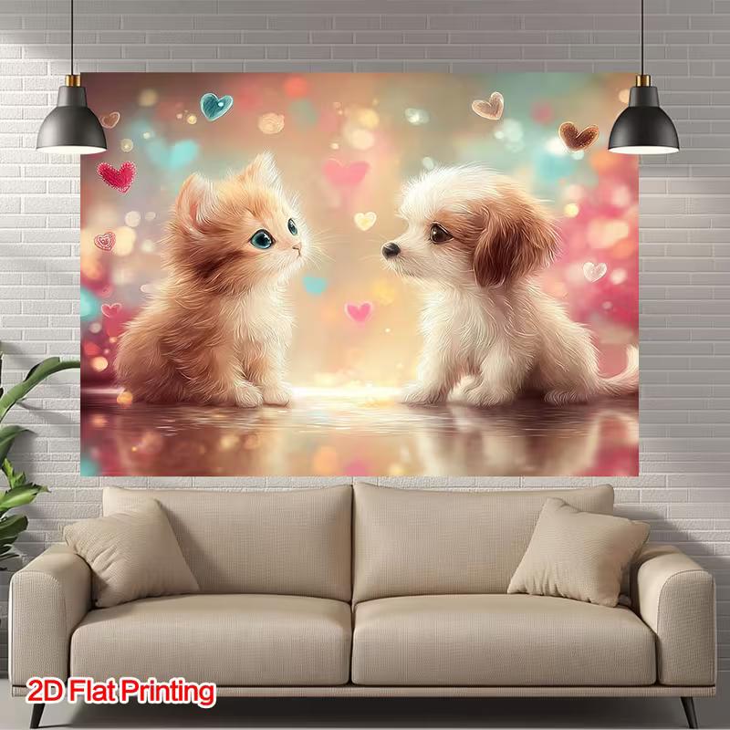 2D verträumte Katze und Hund Hintergrundtuch für Party, Foto & Dekoration