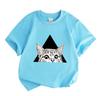 Kids Boys Girls 100% Cotton Crew Neck Short Sleeve T-Shirt, Cute Surprise Peeking Cat Geometric Black Triangle Pattern Casual Breathable Summer Tee fo