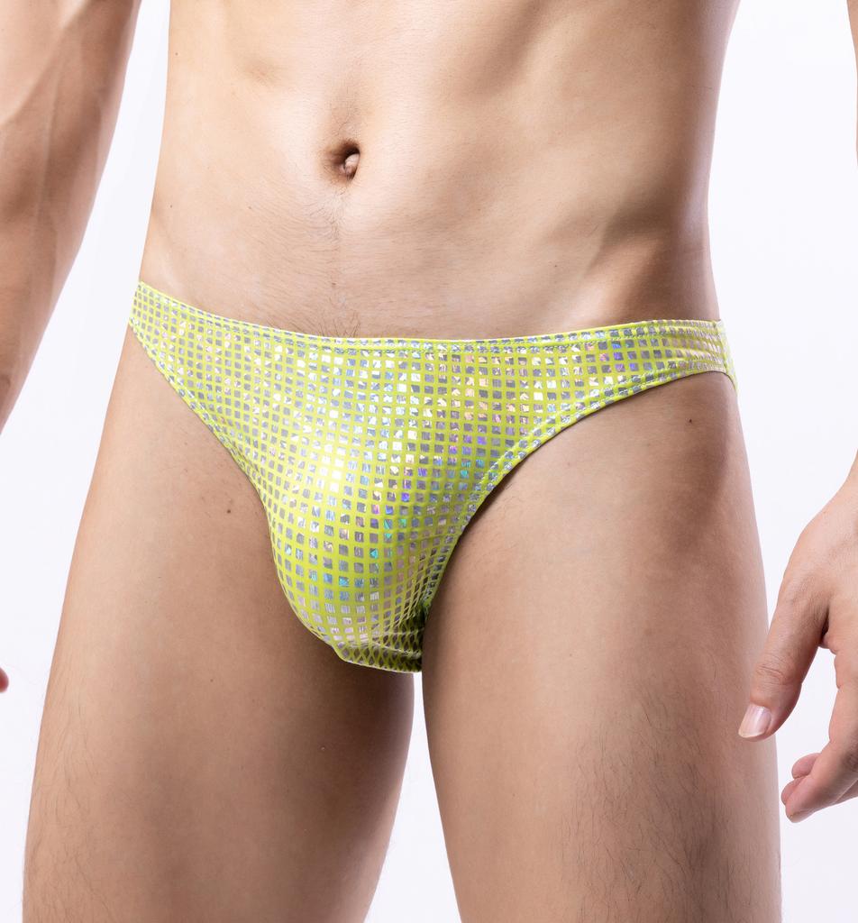 Slip Lucidi e Brillanti Intimo Sexy da Uomo Seta Ghiaccio Vita Media Poliestere U Rigonfiamento Pene Mutandine Traspiranti Erotiche