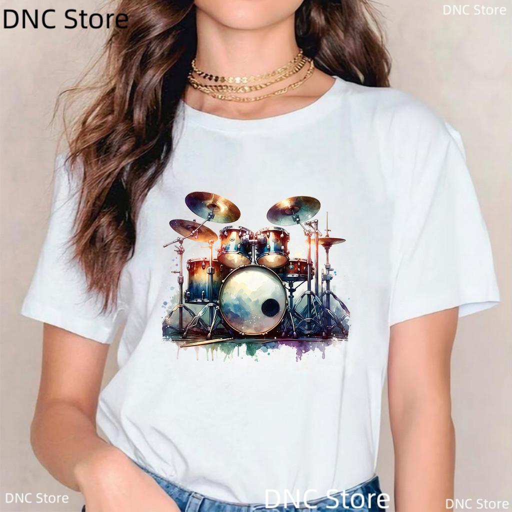 New Women'S Clothing T-Shirt Music Drum Set Graphic Print Female T Shirt Fashion Music Enthusiast Tshirt Creative Birthday Gift