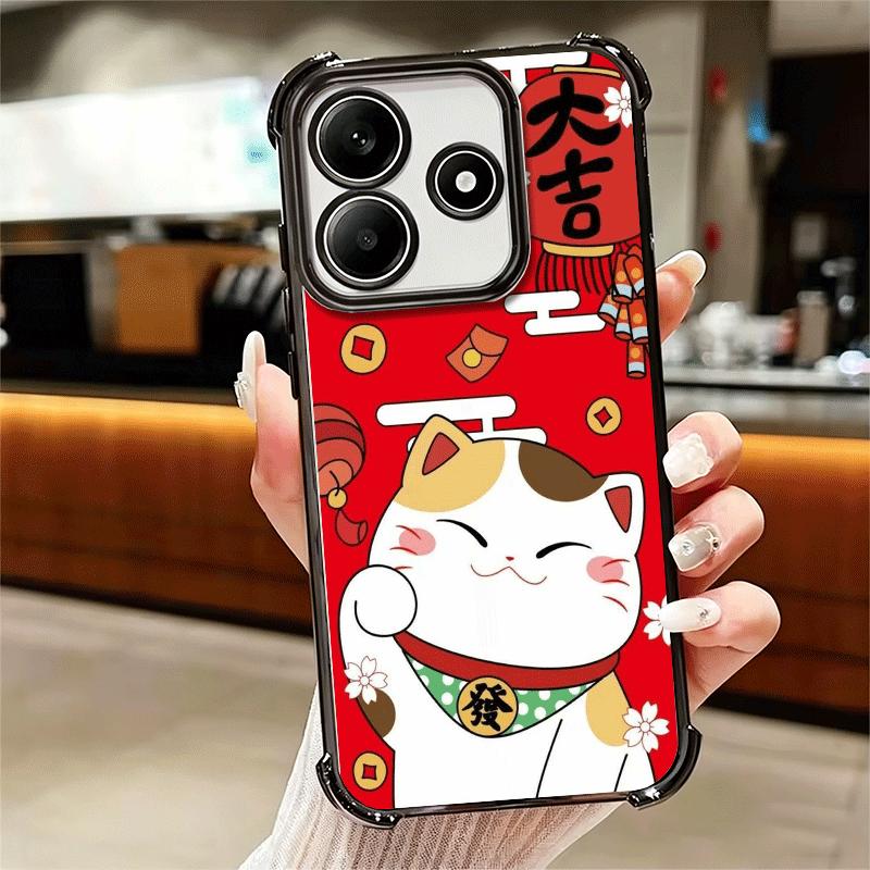 Lucky Cat Maneki Neko Japanese Soft Phone Case For Xiaomi Redmi Note 14 15 Pro Plus 13 12 11S 11T 5G 10 9S 9 Plating Anti-Fall F
