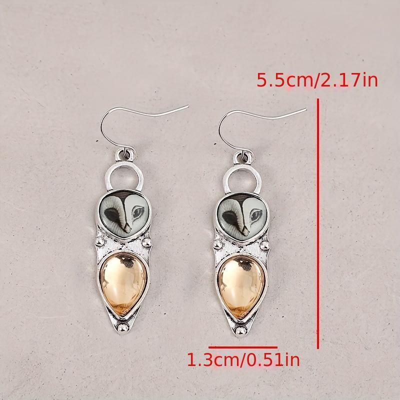 Vintage Owl Design Synthetic Gems Inlaid Dangle Earrings Bohemian Party Style Alloy Jewelry Creative Female KTJ