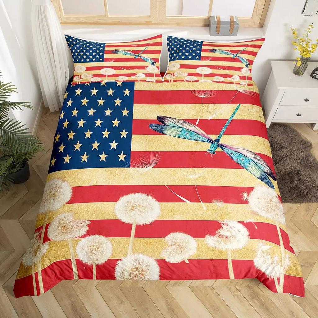 Butterfly Dragonflies Duvet Cover Set Dandelion Bedding Set Women Girl Bedroom Decor Flowers Botanical Weed Comforter Cover 3Pcs