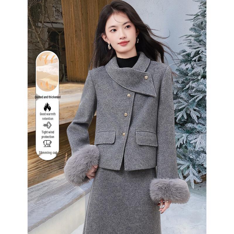 Xinfuyu Women s Elegant Winter Wool Blend Coat L