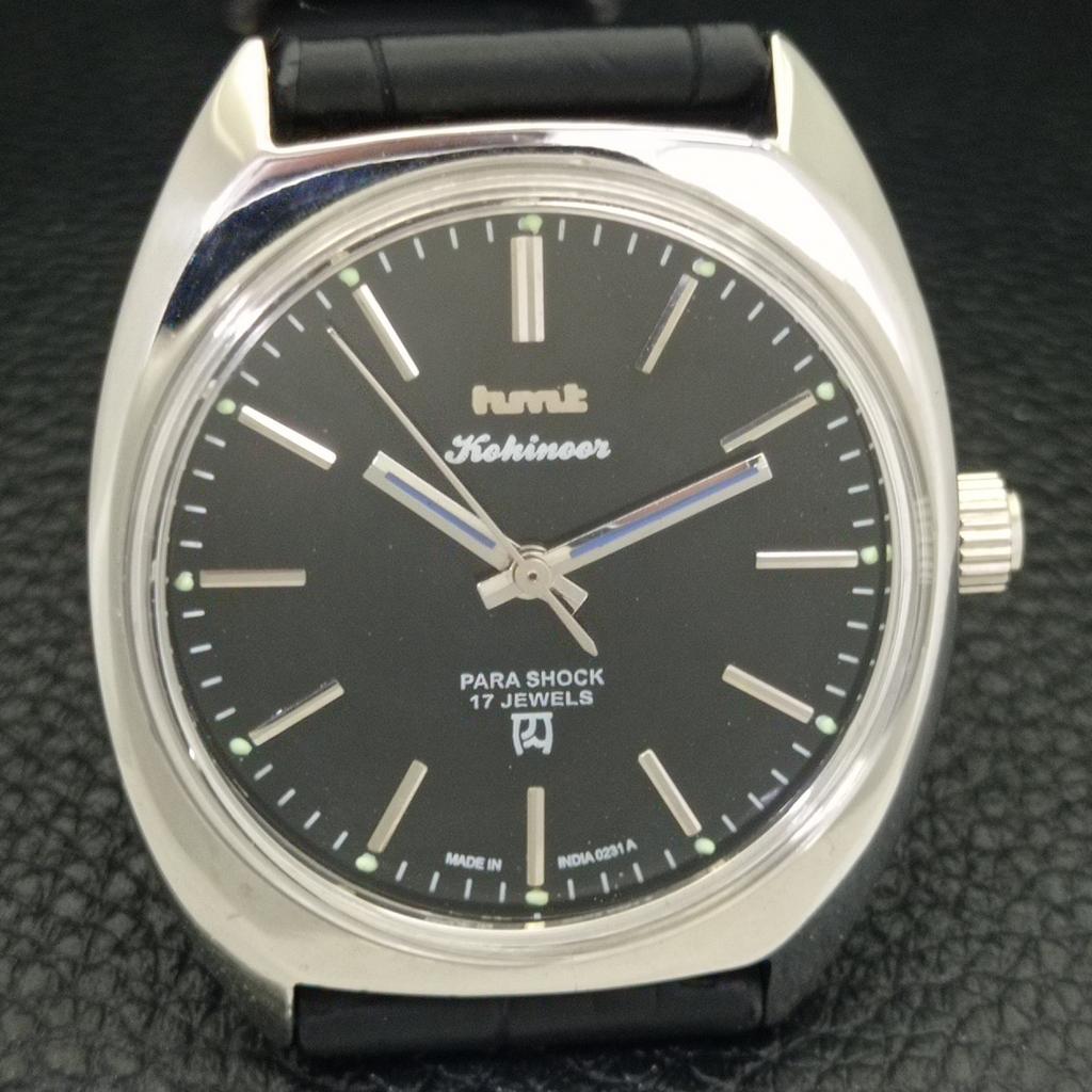 VINTAGE HMT HAND-WINDING INDIAN MENS BLACK COLOR DIAL WATCH a700330-5 R202-a700330