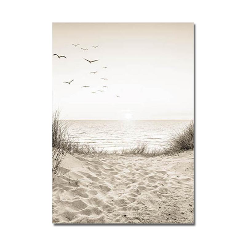 Nordic Poster Natural Landscape Picture Abstract Woman Line Wall Art Canvas Prints Sandy Beach Grass Painting Modern Home Decor