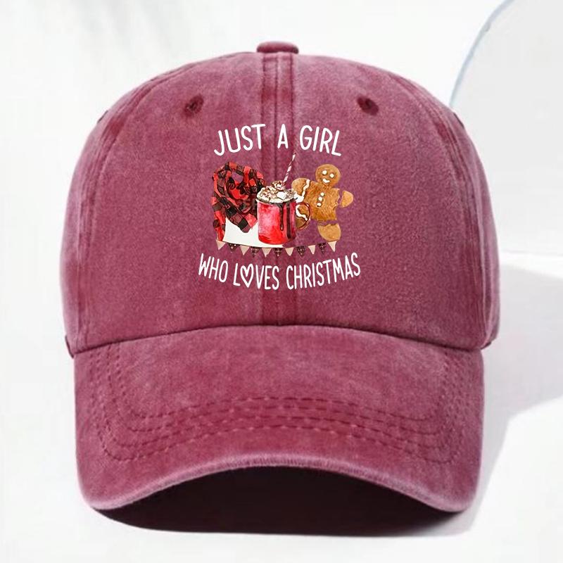 

Just A Girl Who Loves Christmas Graphic Baseball Cap Breathable Adjustable Polyester Casual Sun Protection Hat One Size