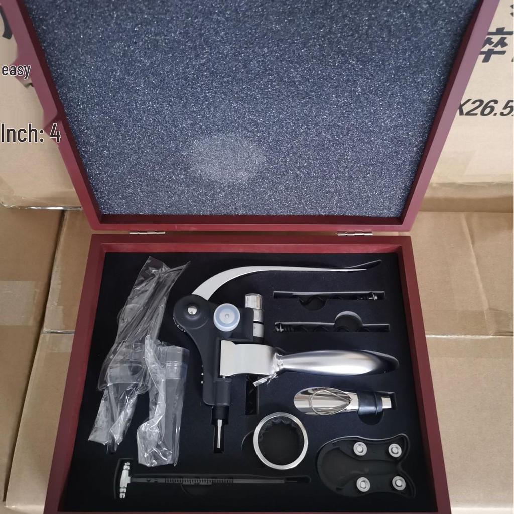 Premium Wine Opener Gift Set: Stainless Steel Pourer, Leather & Wooden Box, Waiter's Knife Corkscrew Barware