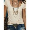 BITCED Women's Fashion Casual Solid Color Print Short Sleeve V Neck Blouses & Shirts