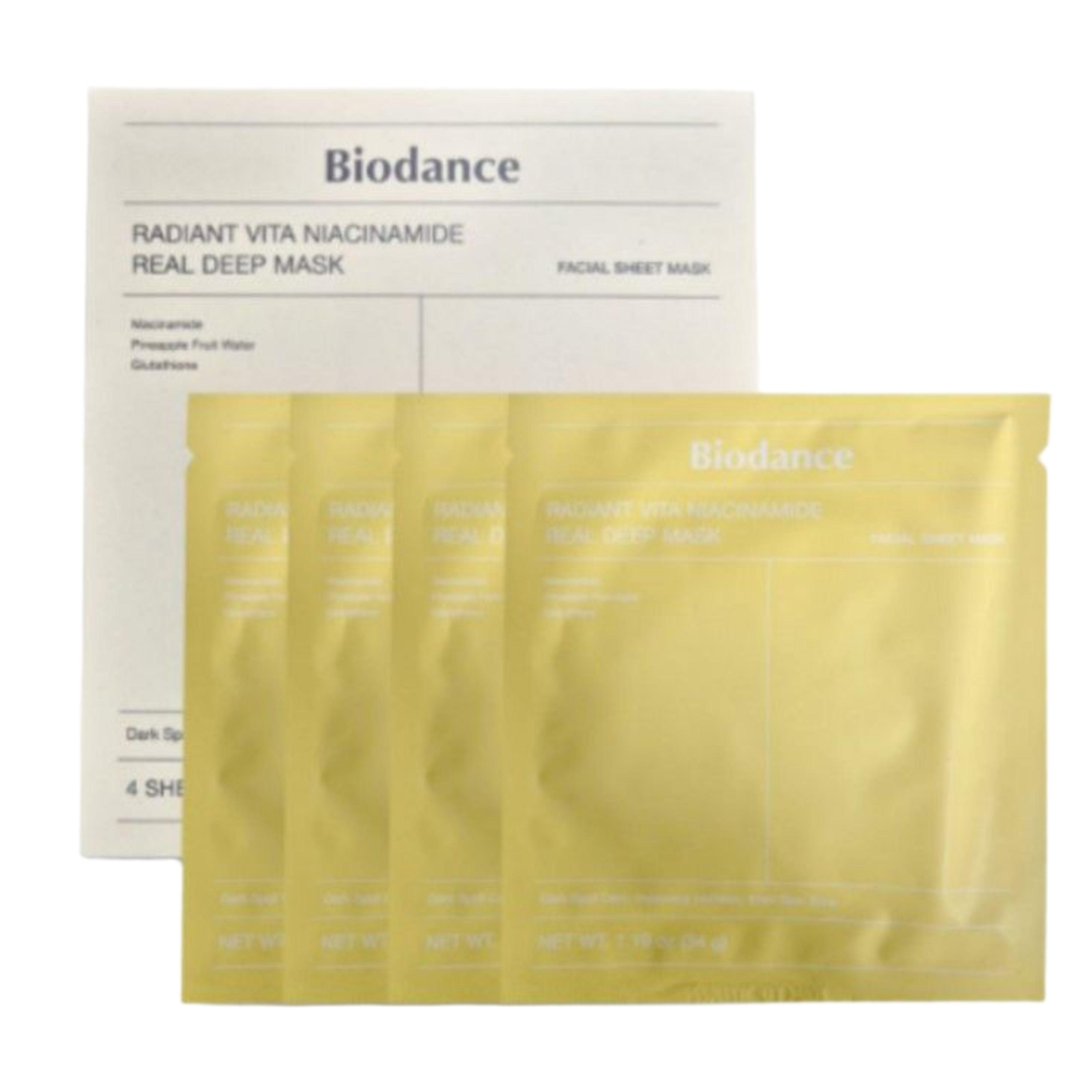 Biodance Radiant Vita Niacinamide Real Deep Mask Brightening & Hydrating Sheet Mask Set 34g x 4pcs