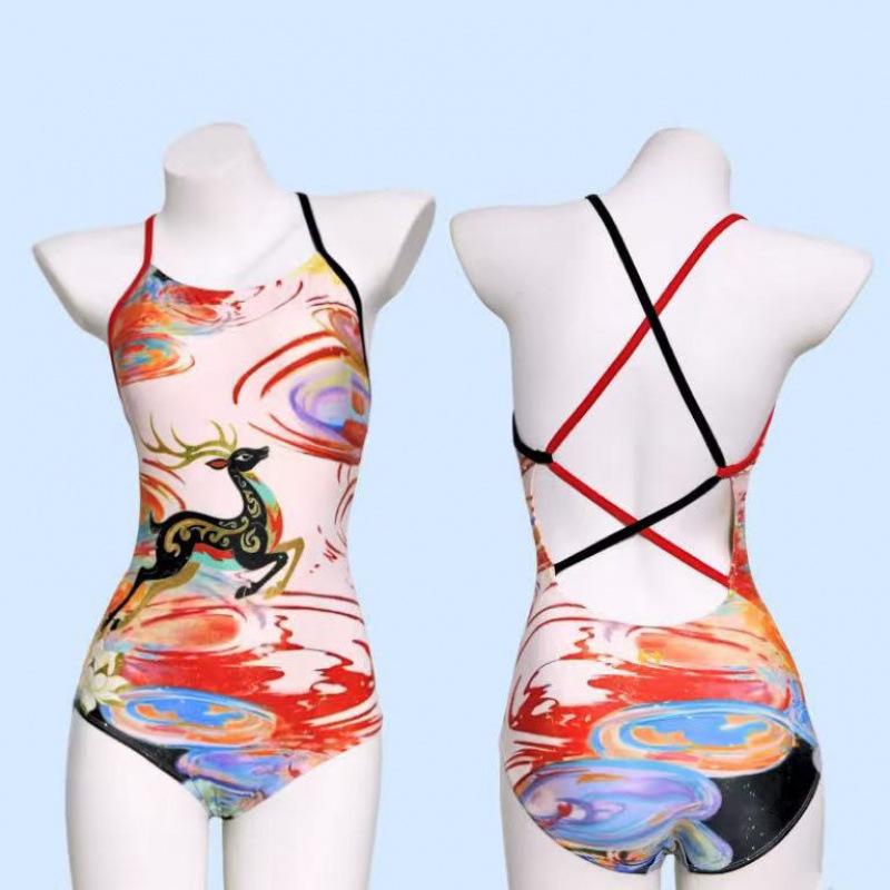 Racing Swimsuit Women s Fashion Swimming Triangle One-piece Swimsuit Skinny Training Swimsuit Hot Spring Swimsuit M