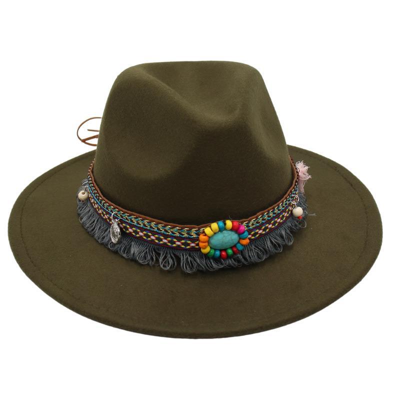 Ethnic Style Top Hat, Gem Decorated Jazz Hat, Men'S And Women'S Felt Hats, Mongolian Plush Hats, Fedora Hats Are Trendy