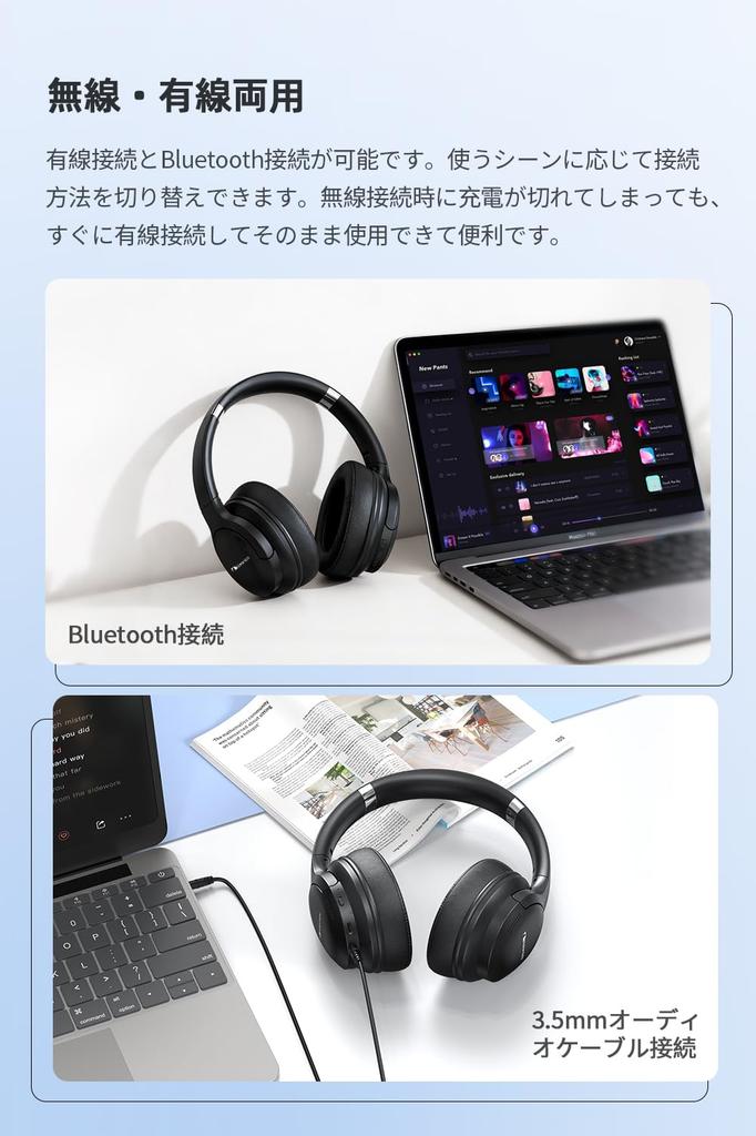 Nakamichi OW1500ANC Bluetooth ANC Noise 30 Hours Continuous Wireless Dual Foldable Headset Headphones, 5.4, Cancelling, Built-in Microphone, Playback,