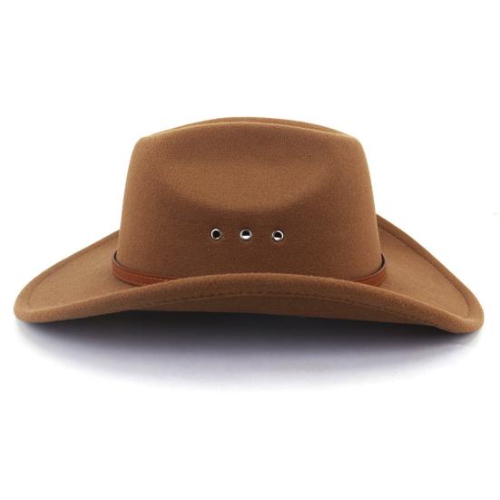Ethnic Style Wide Brim Hemming Faux Leather Belt Decor Jazz Hat Western Cowboy Cowgirl Fedora Hat Fashion Accessories