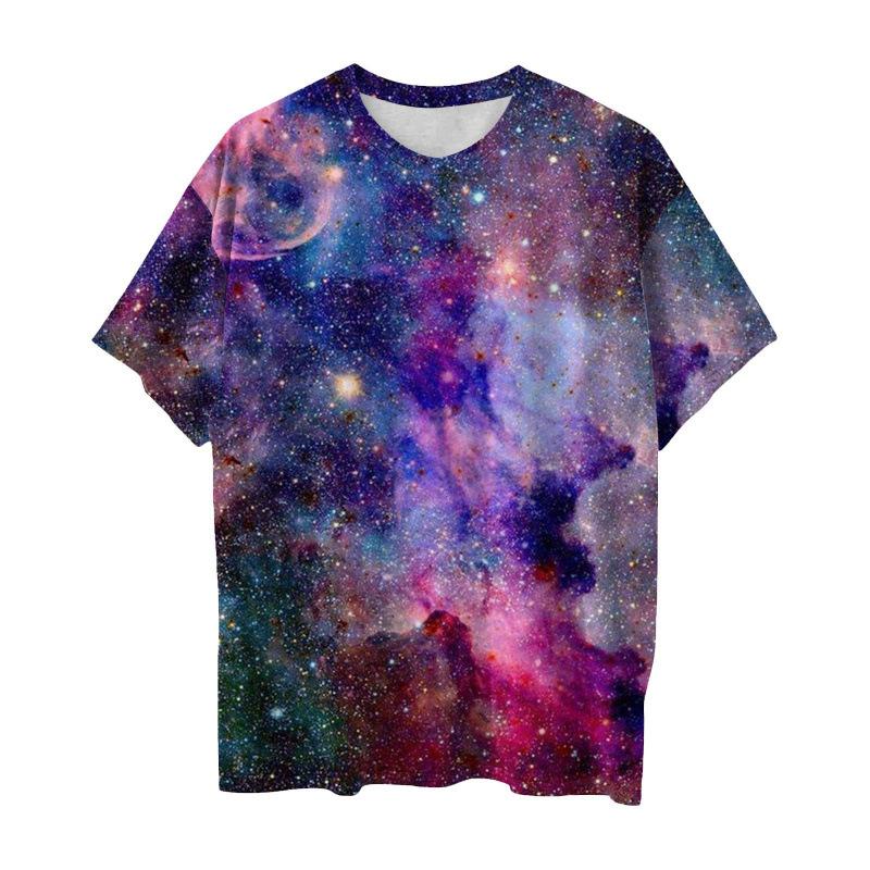 Galaxy Print T-shirt met Korte Mouwen, Stijlvolle Casual Dagelijkse Kleding