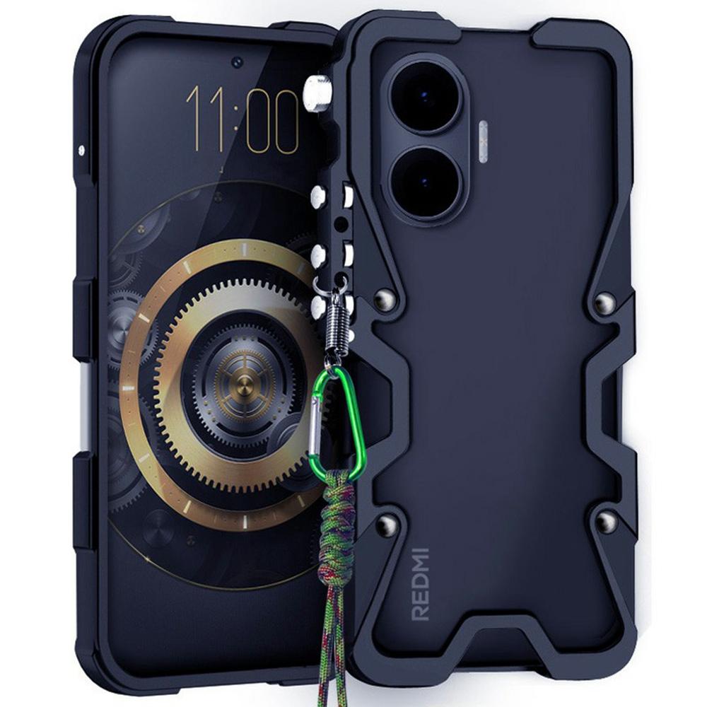 

For Xiaomi Redmi Turbo 4 Pro 5G Bumper Case Aluminium Alloy Metal Phone Shell Cover with Strap Black