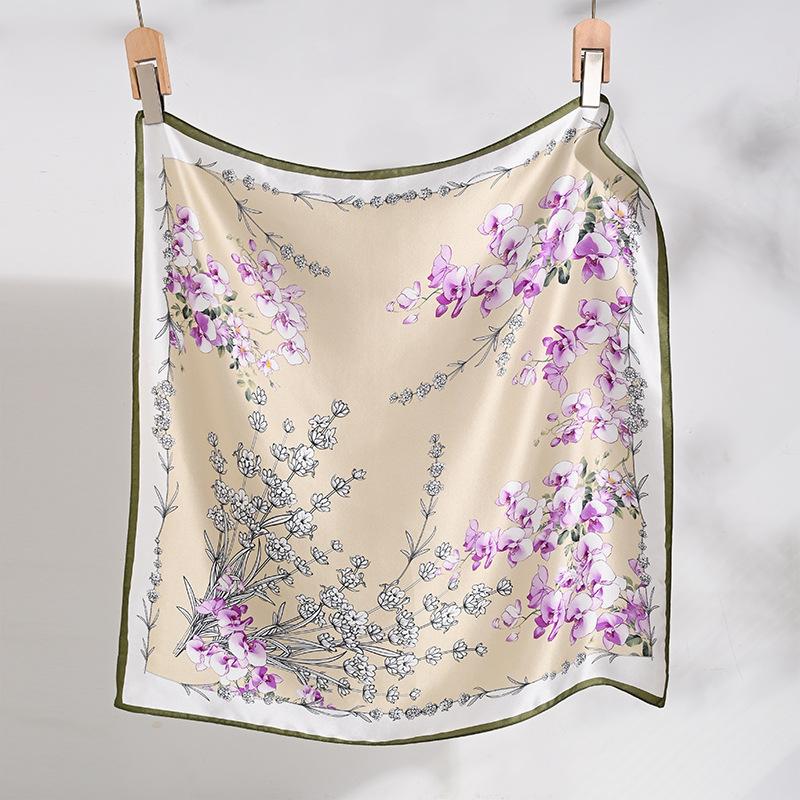 Literary Phalaenopsis 100% mulberry silk scarf Women s spring and summer small fresh silk scarf Fashion versatile silk shawl 66 орхидейный
