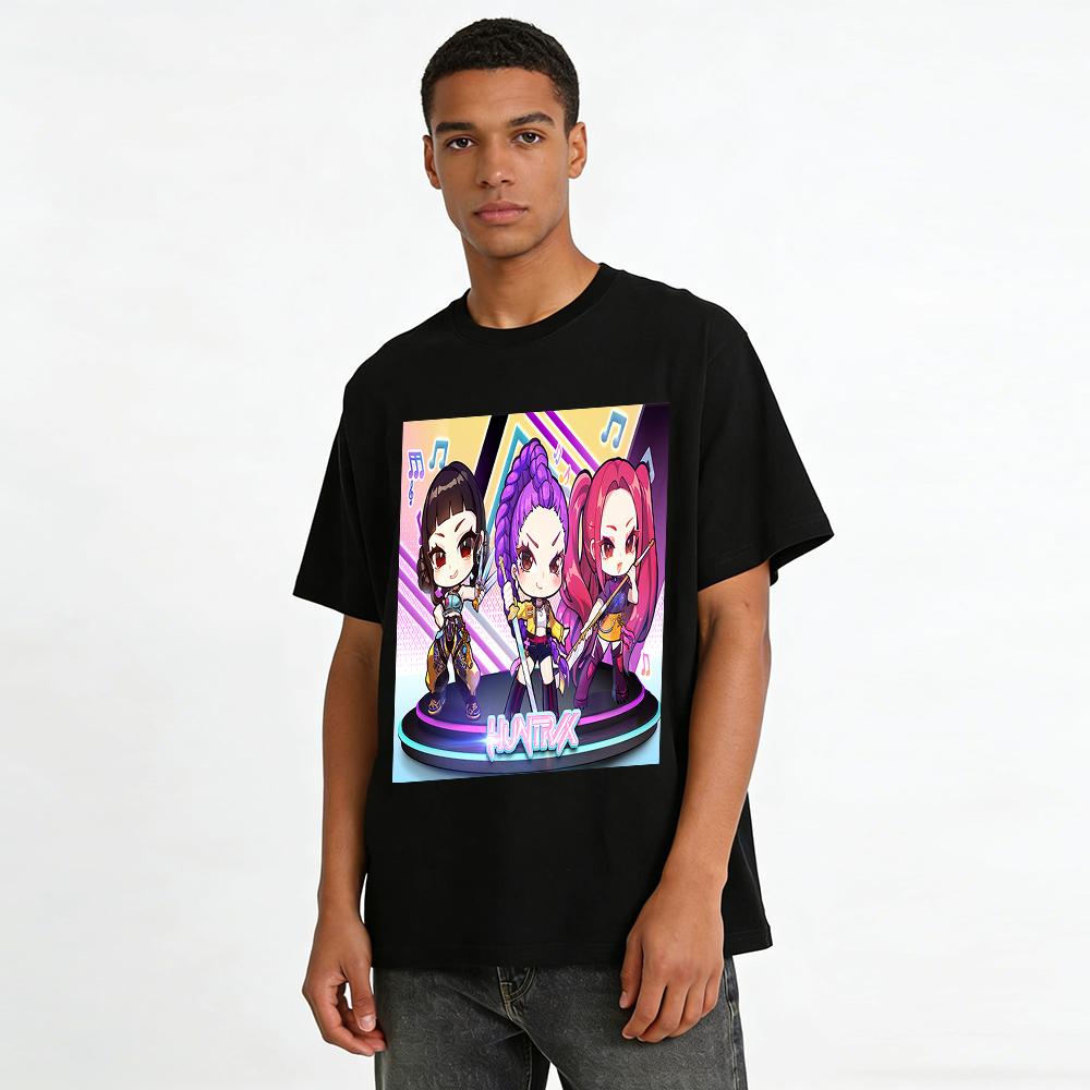 HUNTERX Q Version Girl Group Print Casual Top Anime Game Style Loose Fit For Men And Women Pure cotton T-shirt