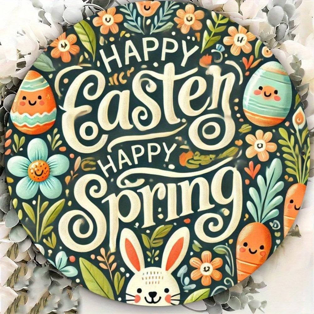 Easter Spring Iron Art Plate Rabbit Ears Design 8x8 Inch Decorative Metal Wall Art For Home Cafe Kitchen Club Bar Decor Gift