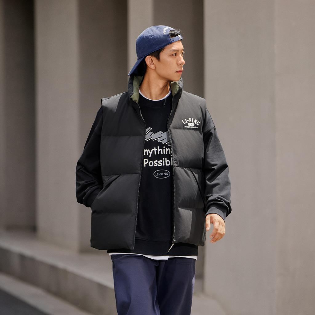 Li Ning Hot Pot Down Series Wodoodporny Litera Numer Zamek Błyskawiczny Wszechstronny Odporny na Zimno Stójka Wygodna Kamizelka Zimowa Męska kamizelka AMRU043-1