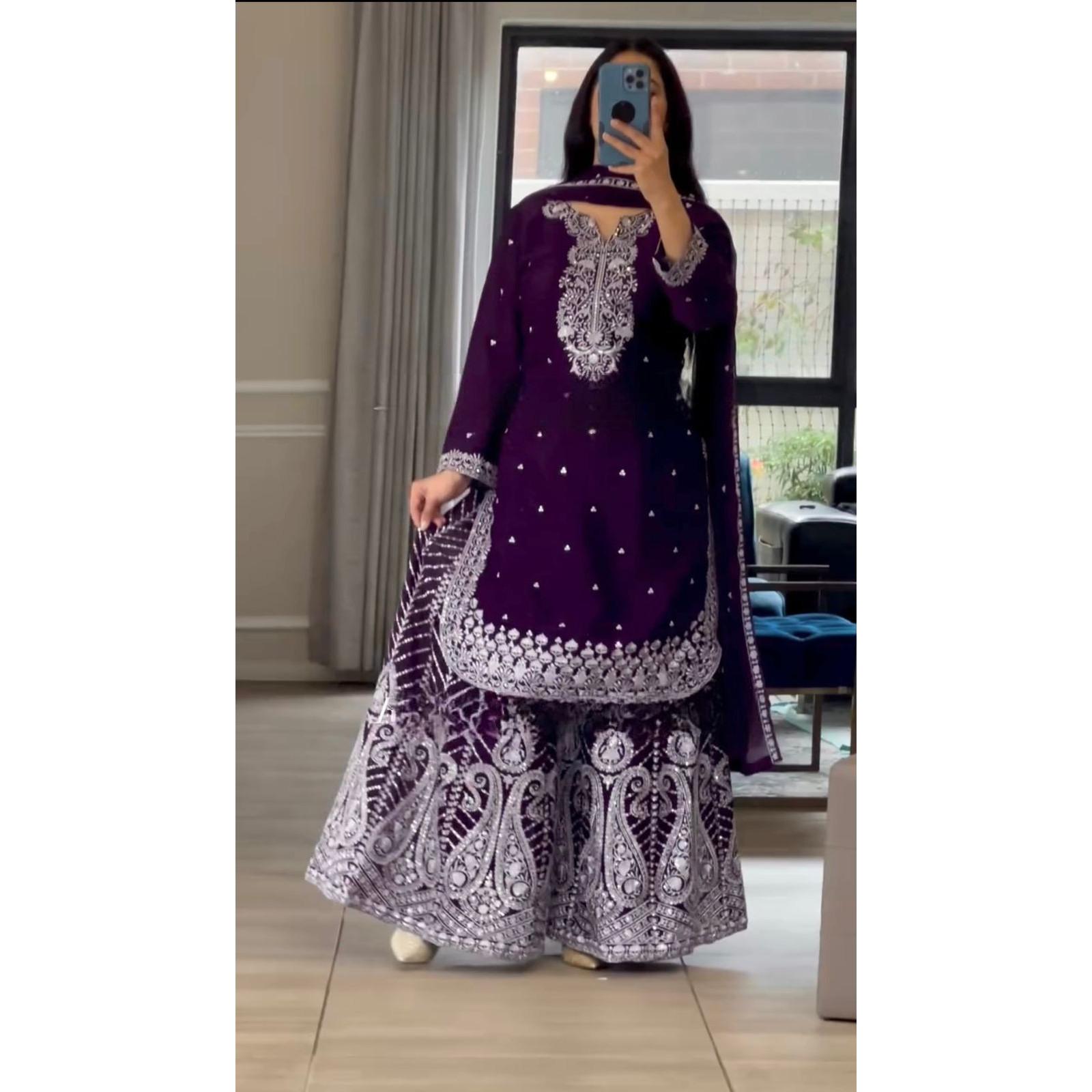 Beautiful Bollywood Desigenr Salwar Kameez Indian Pakistani Top Palazzo Suit M-38