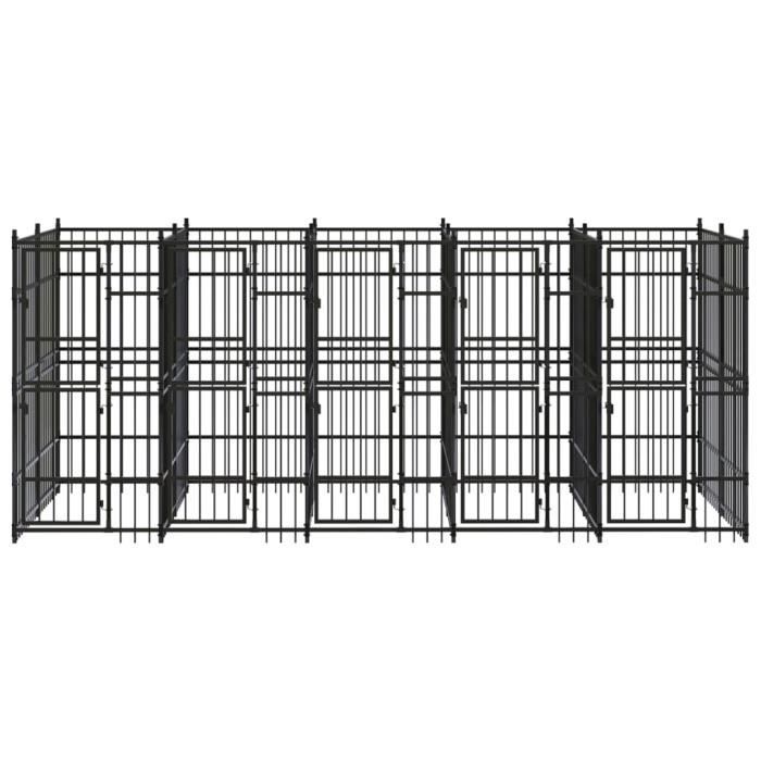 VidaXL Outdoor Dog Kennel Steel 9.22 M², Black, Powder-coated Steel, 480 X 192 X 200 Cm