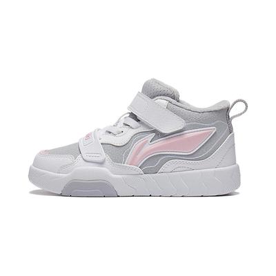 Li Ning Childrens Anti-Kick Shock-Absorbing Mid-Top Sneakers Kids Sneakers White Pink Gray YKNT126-22