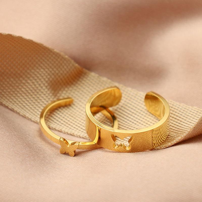 Jewelry Two-Piece Set Butterfly Open Ring Women'S Niche High-End Light Luxury Jewelry 18K Titanium Steel Ring Simple