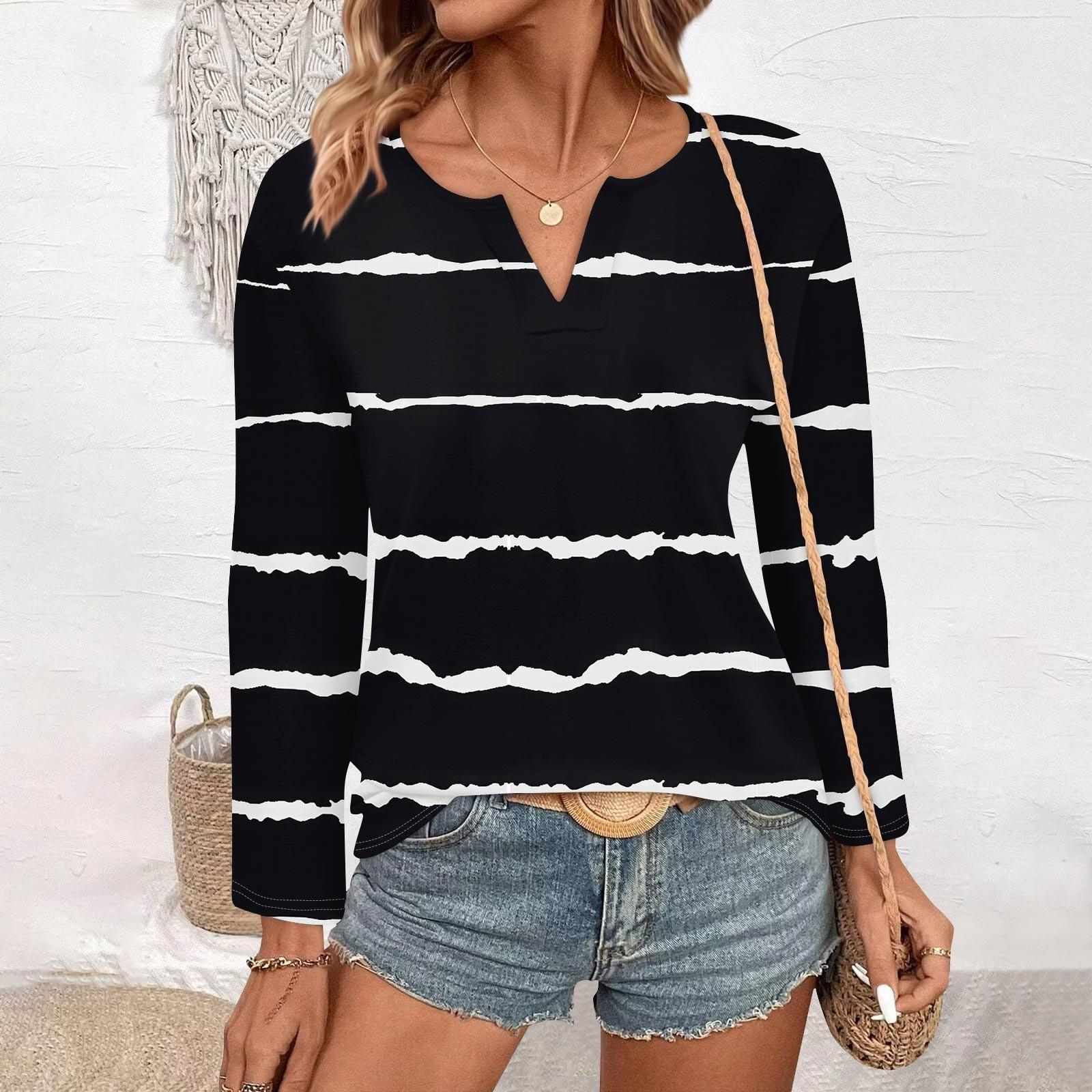 

Женские топы с V-образным вырезом и длинным рукавом, повседневные футболки, свободные легкие туники, блузки, рубашки L чёрный