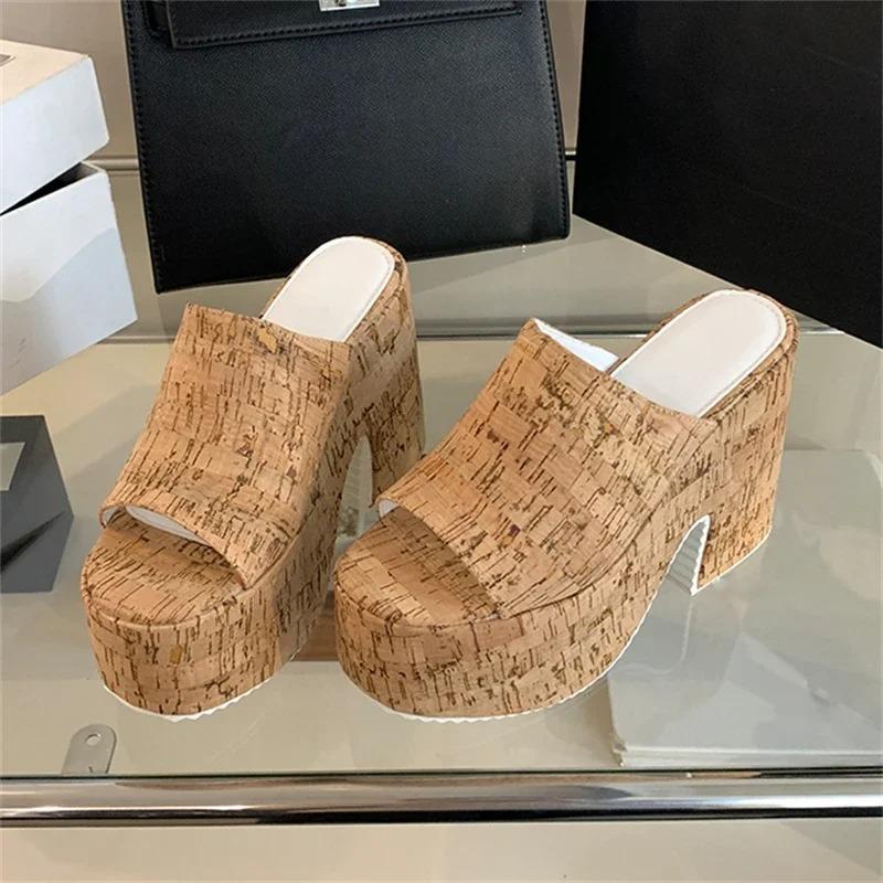 Fashion Chunky Women's Shoes 2025 Summer Platform Peep Toe Women Slippers Super High Heels Female Fashion Sandals New Casual Pumps Shoes