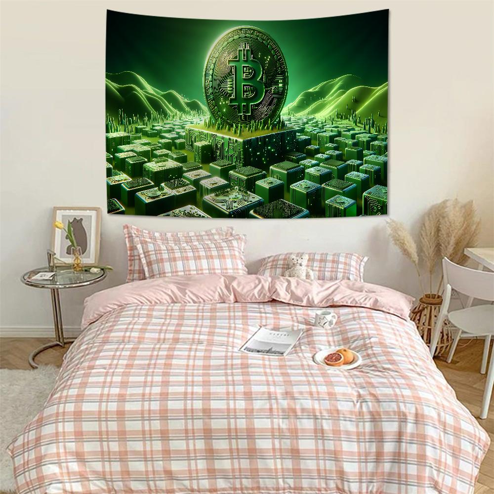 Virtual Currency Bitcoin Colorful Tapestry Wall Hanging Hippie Flower Wall Carpets Dorm Decor Wall Art Decor