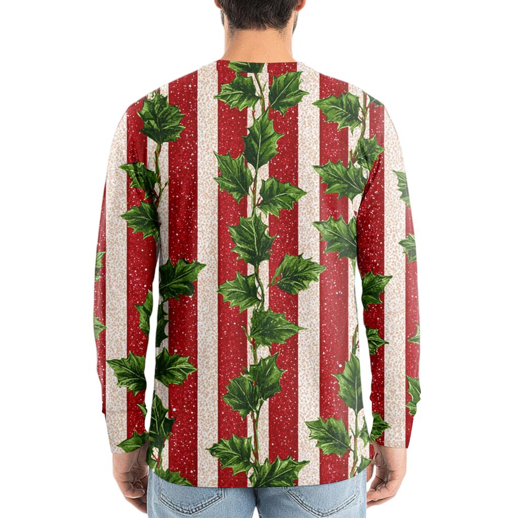 Men's Fashion Printed V-Neck Casual Long-Sleeved T-Shirt Bottoming Shirt Top