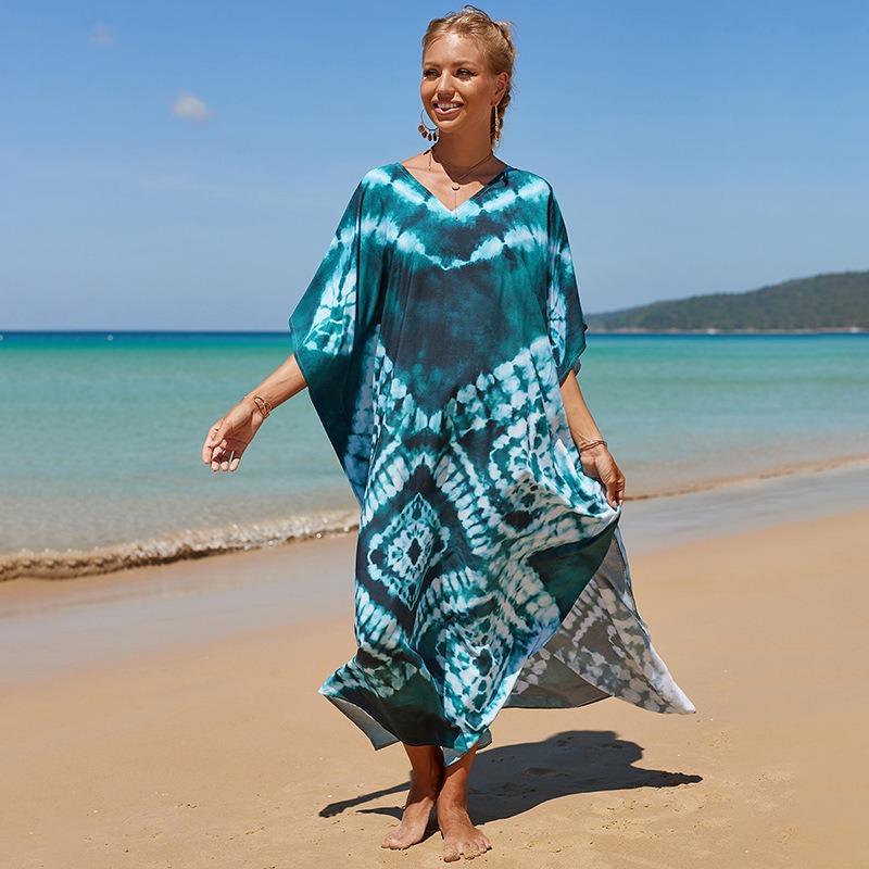 New Printed Robe Beach Resort Loose Plus Size Beach Dress Bikini Swimsuit Smock for Women